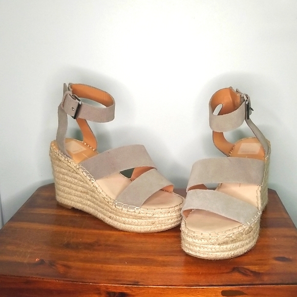 Dolce Vita Shoes - Dolce Vita Suede Creamy Grey Rope Platform Wedge Sandals